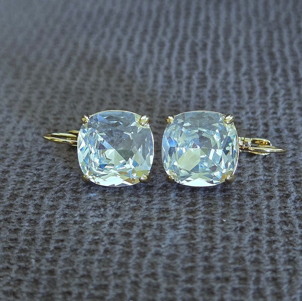Kate Spade♠️ Clear Faceted Crystal💎 Cushion Earrings - Picture 2 of 16